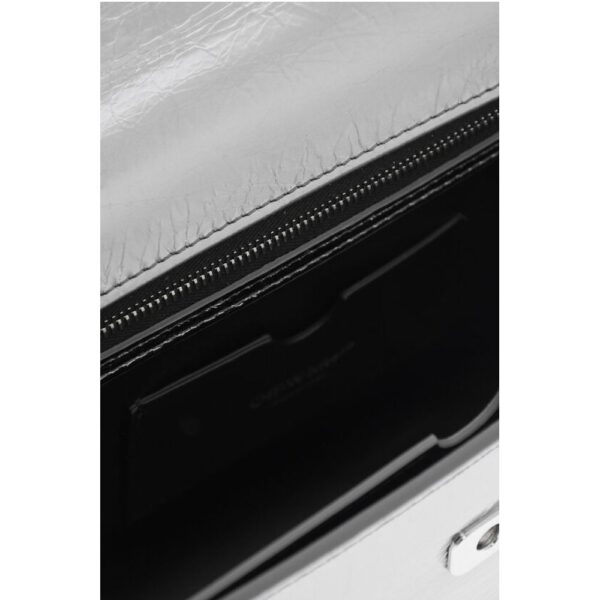 Off-White Metallic Leather Handbag with Removable Shoulder Strap - Image 5
