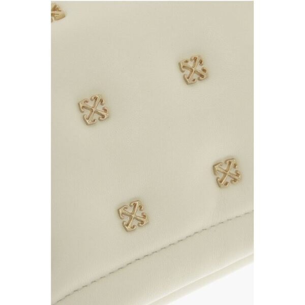 Off-White Leather Shoulder Bag with Iconic Motif in Golden Metal - Image 4