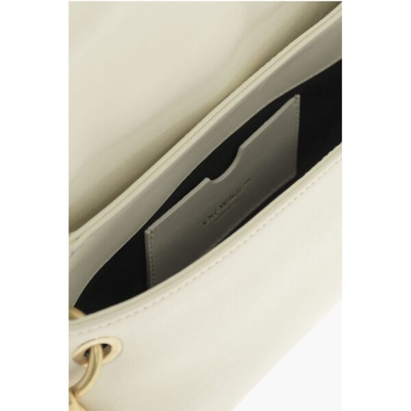 Off-White Leather Shoulder Bag with Iconic Motif in Golden Metal - Image 5
