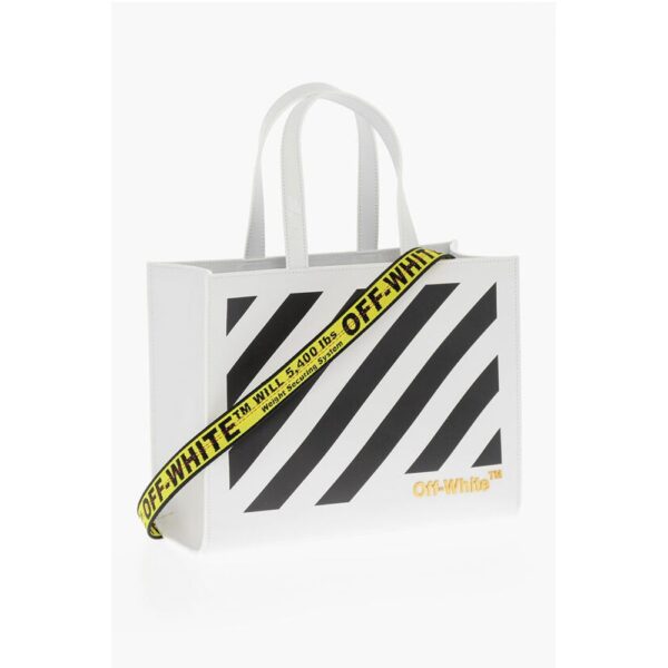 Off-White Leather Printed Tote Bag - Image 3