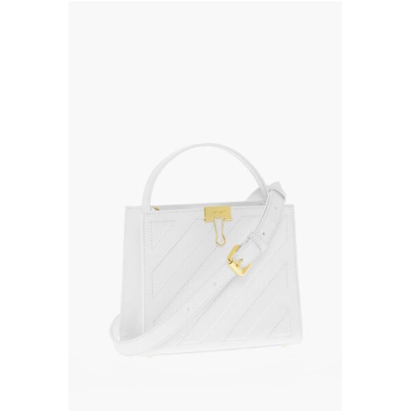 Off-White Leather CROSS Tote Bag with Golden Details - Image 3