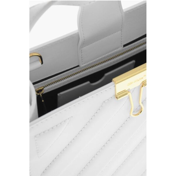 Off-White Leather CROSS Tote Bag with Golden Details - Image 5