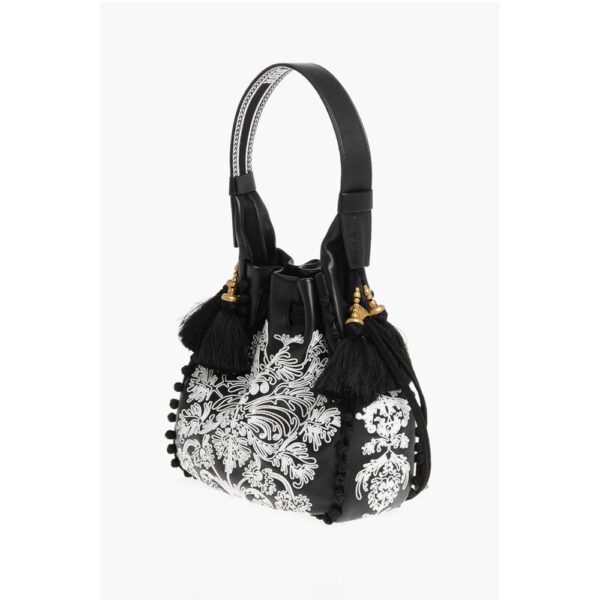 Dior Embroidered Leather Bucket Bag with Tassels - Image 2
