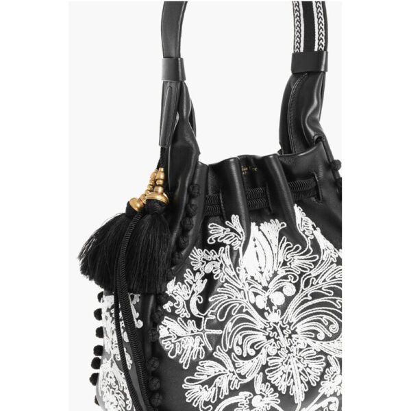 Dior Embroidered Leather Bucket Bag with Tassels - Image 3