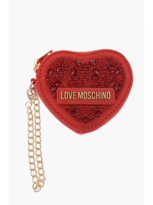 Moschino LOVE Heart-Shaped Coin Purse Embellished with Rhinestones
