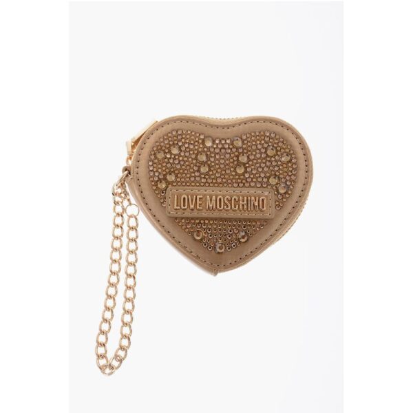 Moschino LOVE Heart-Shaped Coin Purse Embellished with Rhinestones