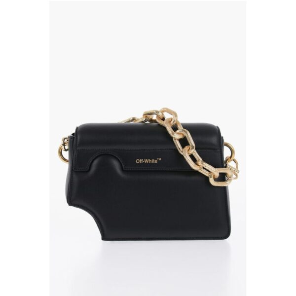 Off-White Leather Crossbody Bag with Cut-Out Details and Golden Chain - Image 2