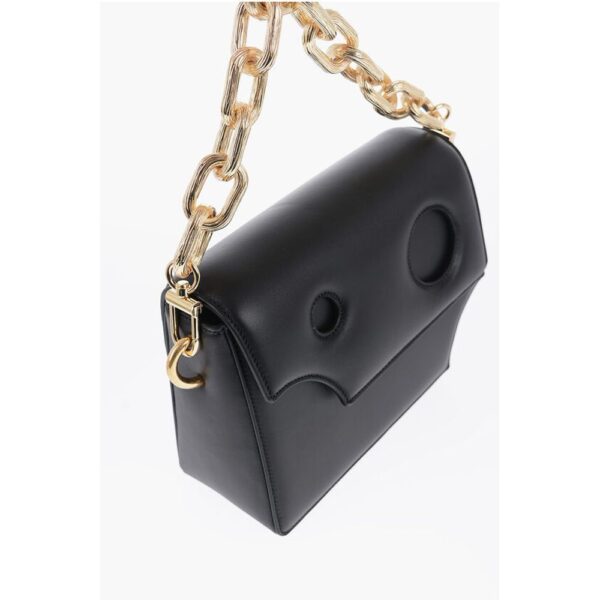 Off-White Leather Crossbody Bag with Cut-Out Details and Golden Chain - Image 3