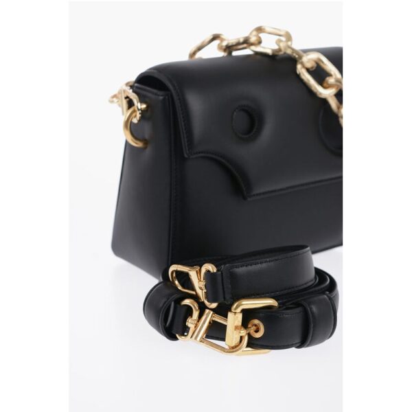 Off-White Leather Crossbody Bag with Cut-Out Details and Golden Chain - Image 4