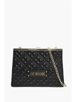Moschino LOVE Quilted Faux Leather Shoulder Bag with Golden Details