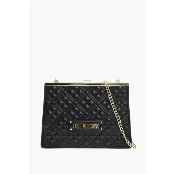 Moschino LOVE Quilted Faux Leather Shoulder Bag with Golden Details