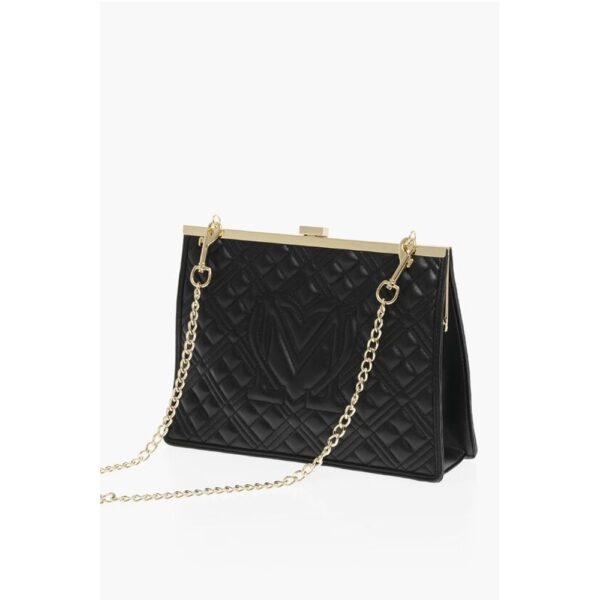 Moschino LOVE Quilted Faux Leather Shoulder Bag with Golden Details - Image 2