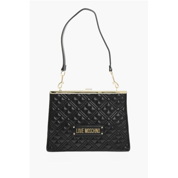 Moschino LOVE Quilted Faux Leather Shoulder Bag with Golden Details - Image 3