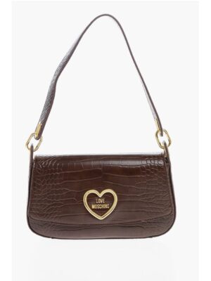 Moschino LOVE Crocodile Effect Faux Leather Shoulder Bag with Golden