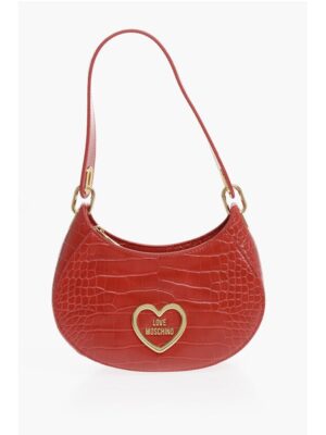 Moschino LOVE Crocodile Effect Faux Leather Hobo Bag with Golden Hear