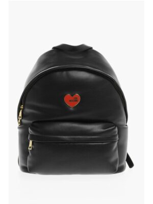 Moschino LOVE Faux Leather Backpack with Metal Heart