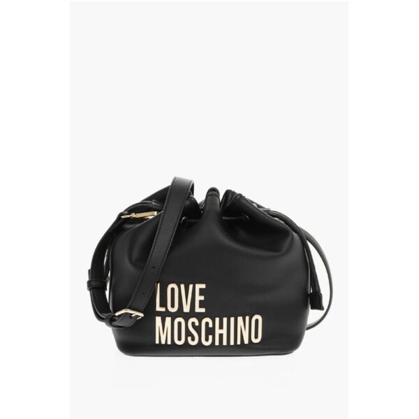 Moschino LOVE Faux Leather Bucket Bag with Golden Maxi Logo