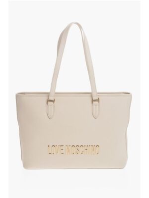 Moschino LOVE Faux Leather Tote Bag with Golden Embossed Maxi Logo