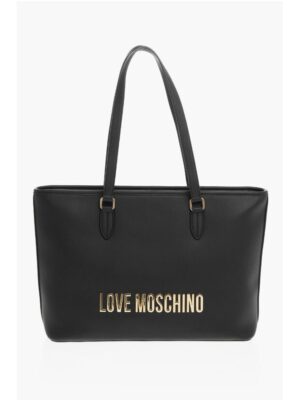 Moschino LOVE Faux Leather Tote Bag with Golden Embossed Maxi Logo