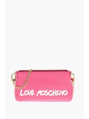 Moschino LOVE Textured Leather Shoulder Bag with Graffiti Logo-Print