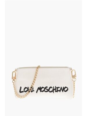 Moschino LOVE Textured Leather Shoulder Bag with Logo-Print
