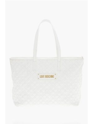 Moschino LOVE Quilted Faux Leather Tote Bag with Metal Logo