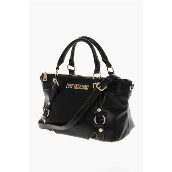 Moschino LOVE Faux Leather Bag with Removable Shoulder Strap and Gold - Image 3