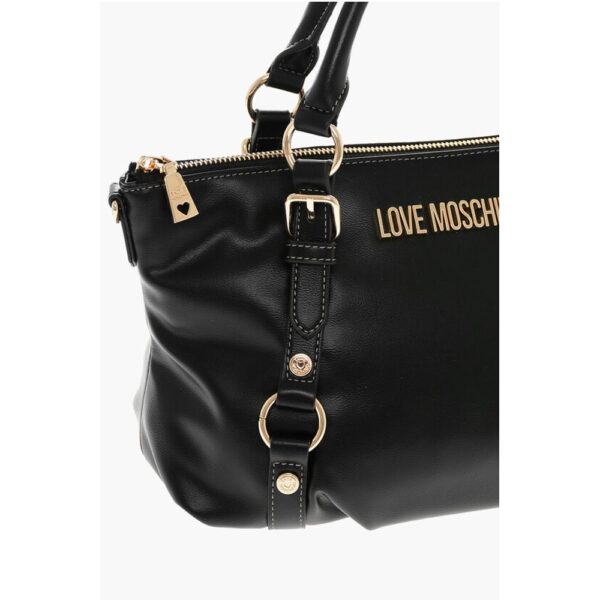 Moschino LOVE Faux Leather Bag with Removable Shoulder Strap and Gold - Image 4