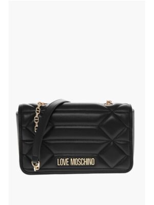 Moschino LOVE Leather Shoulder Bag with Golden Effect Logo