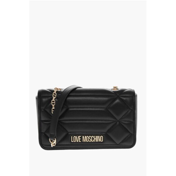 Moschino LOVE Leather Shoulder Bag with Golden Effect Logo