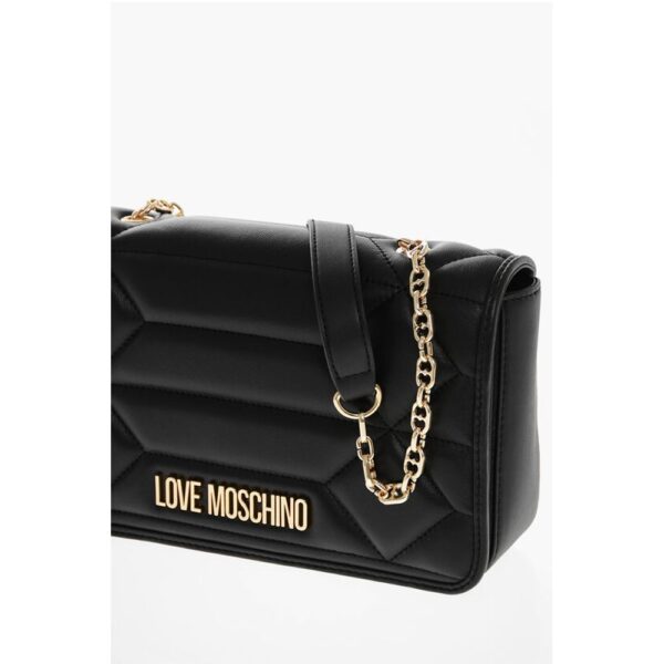 Moschino LOVE Leather Shoulder Bag with Golden Effect Logo - Image 3