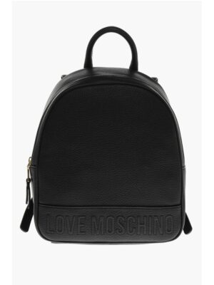Moschino LOVE Textured Faux Leather Backpack with Embossed Logo