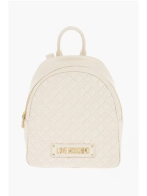 Moschino LOVE Quilted Faux Leather Backpack with Golden Logo