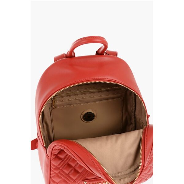 Moschino LOVE Quilted Faux Leather Backpack with Golden Logo - Image 4