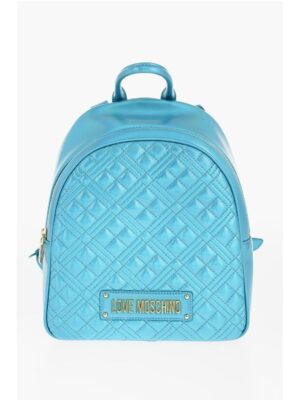 Moschino LOVE Quilted Laminated Faux Leather Backpack