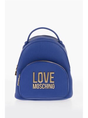 Moschino LOVE Solid Color Faux Leather Backpack with Golden Logo