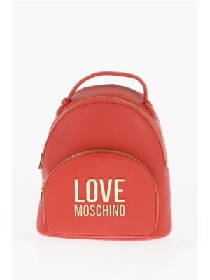 Moschino LOVE Solid Color Faux Leather Backpack with Golden Logo