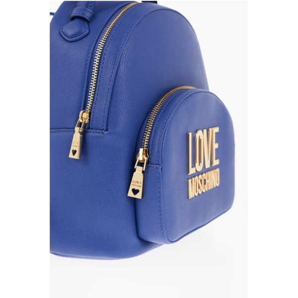 Moschino LOVE Solid Color Faux Leather Backpack with Golden Logo - Image 3