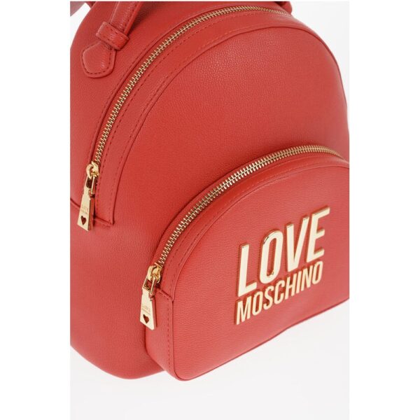 Moschino LOVE Solid Color Faux Leather Backpack with Golden Logo - Image 3