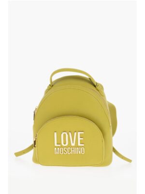 Moschino LOVE Solid Color Faux Leather Backpack with Golden Logo