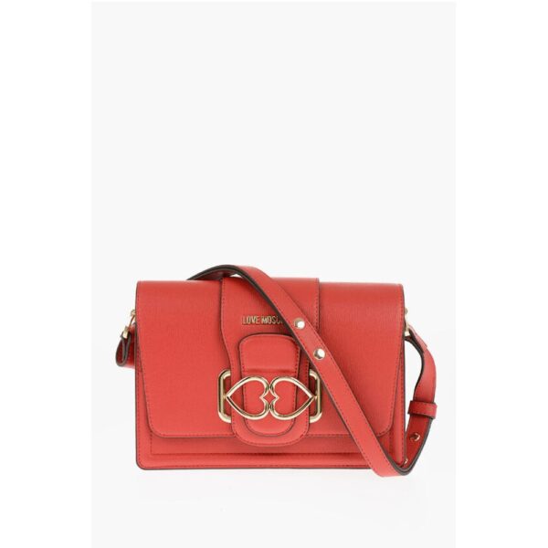 Moschino LOVE Faux Leather LOVE BRIDGE Shoulder Bag with Double Heart
