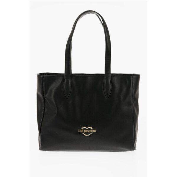 Moschino LOVE Faux Leather Tote Bag with Heart Shaped Pouch
