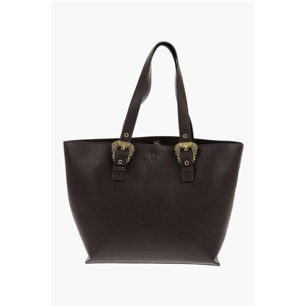 Versace JEANS COUTURE Textured Faux Leather Tote Bag with Golden Buc