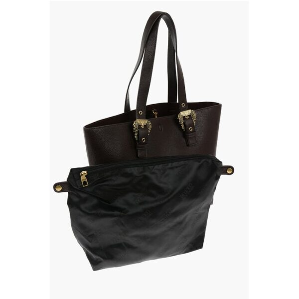 Versace JEANS COUTURE Textured Faux Leather Tote Bag with Golden Buc - Image 3