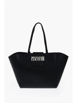 Versace JEANS COUTURE Textured Faux Leather Tote Bag with Silver-Ton