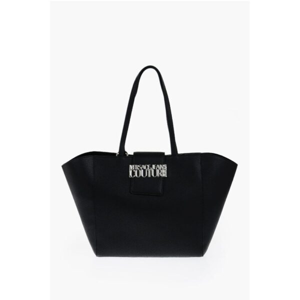 Versace JEANS COUTURE Textured Faux Leather Tote Bag with Silver-Ton
