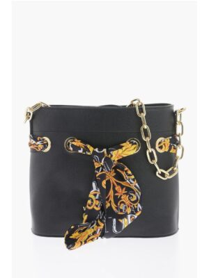 Versace JEANS COUTURE Faux Leather Bucket Bag with Foulard Embellish