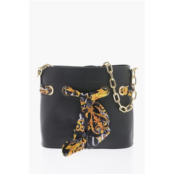 Versace JEANS COUTURE Faux Leather Bucket Bag with Foulard Embellish