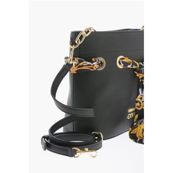 Versace JEANS COUTURE Faux Leather Bucket Bag with Foulard Embellish - Image 3
