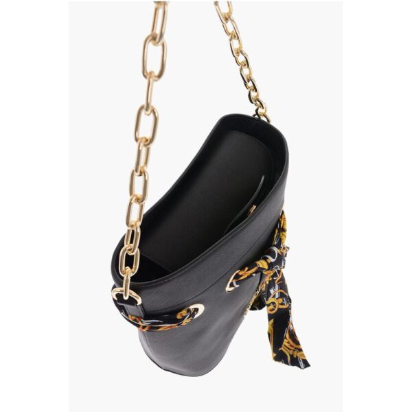 Versace JEANS COUTURE Faux Leather Bucket Bag with Foulard Embellish - Image 4